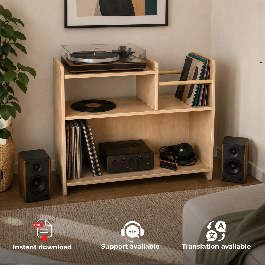 Vinyl Record Player Stand Woodworking Plans, DIY Audio stand PDF