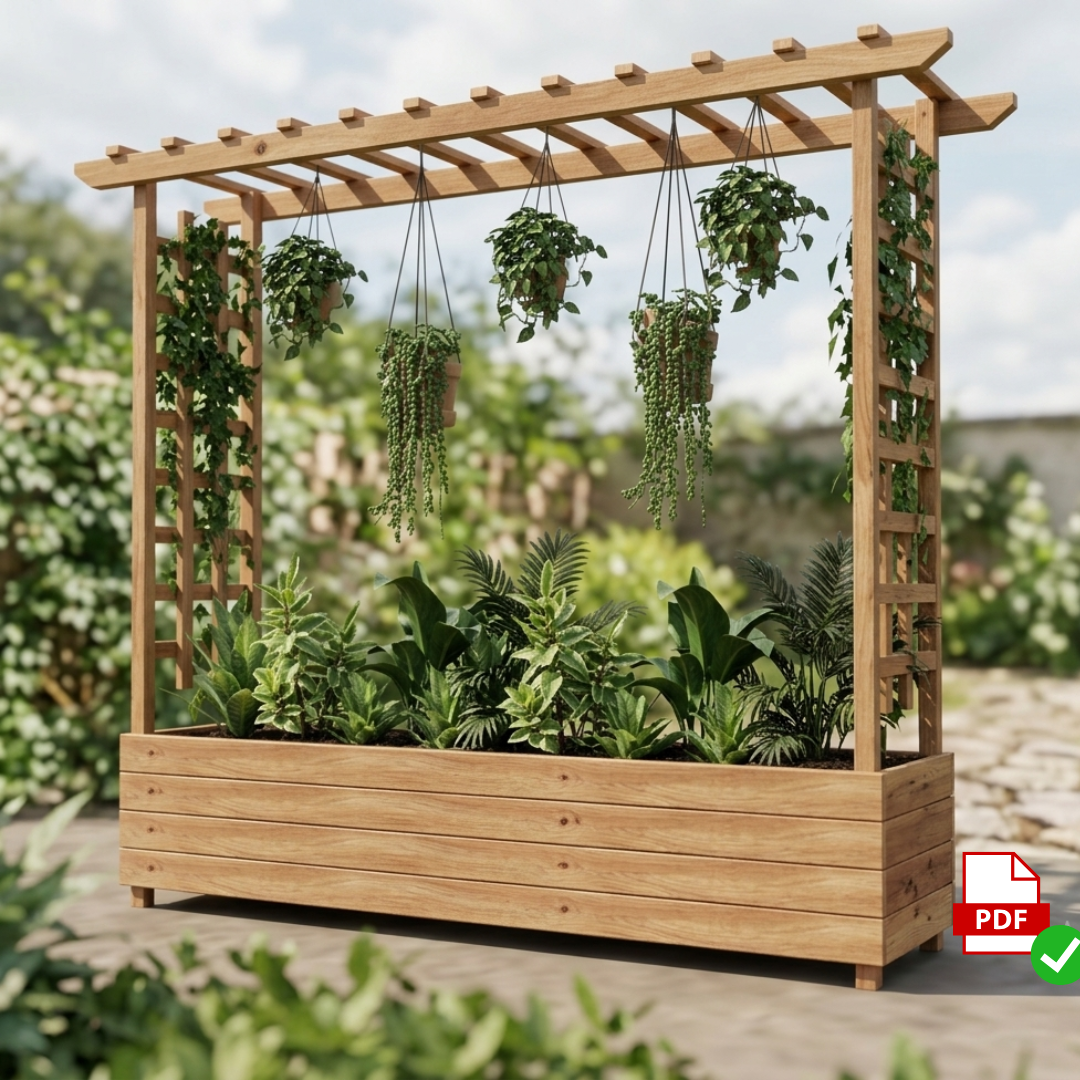 Tall Planter Box with Trellis Plans PDF – DIY Garden Privacy Screen