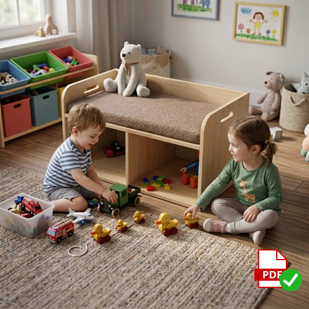 Bench Toy Box with Cushioned Seat: DIY Printable Woodworking Plan (PDF Download)