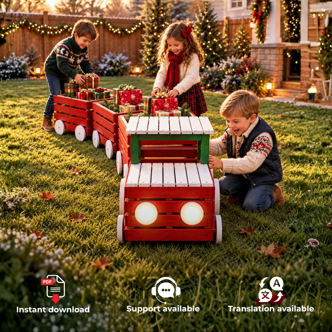 Wooden Christmas Train Plans PDF – Locomotive & 3 Gift Wagons
