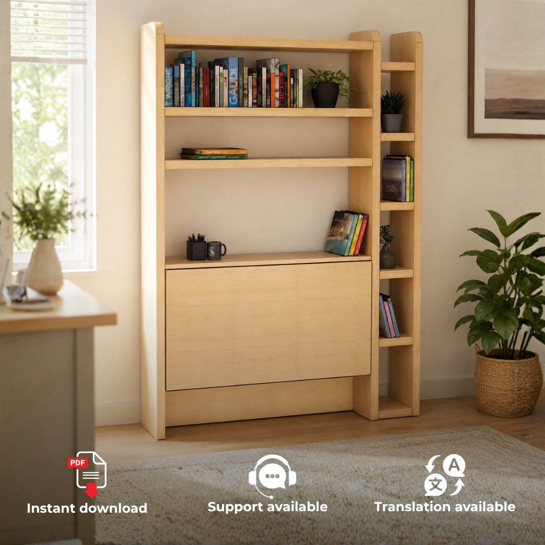 Folding Desk with Bookcase Plans PDF – DIY Space-Saving Desk