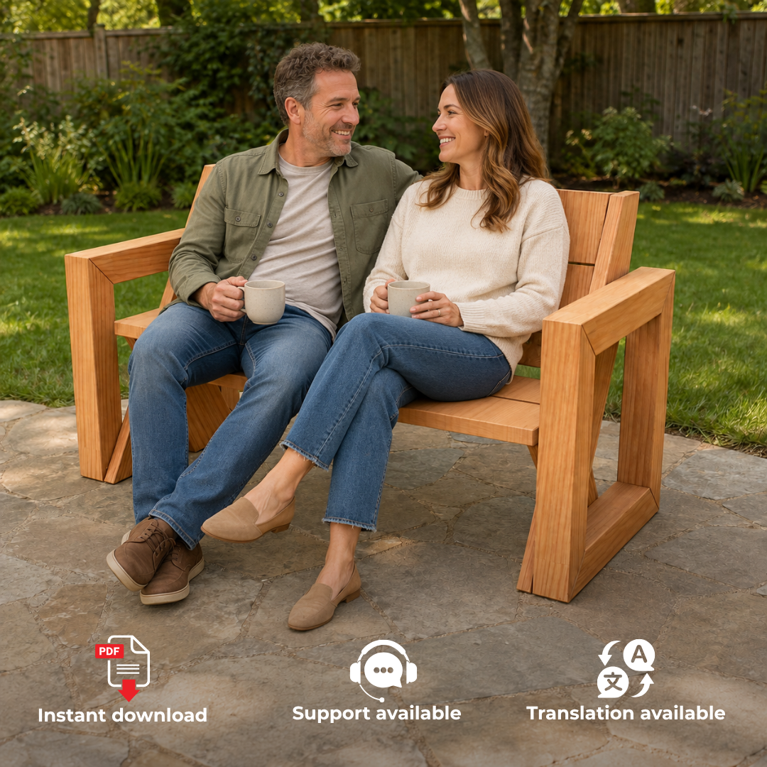 Leopold Bench with Armrests Plans PDF – DIY Outdoor Garden Bench