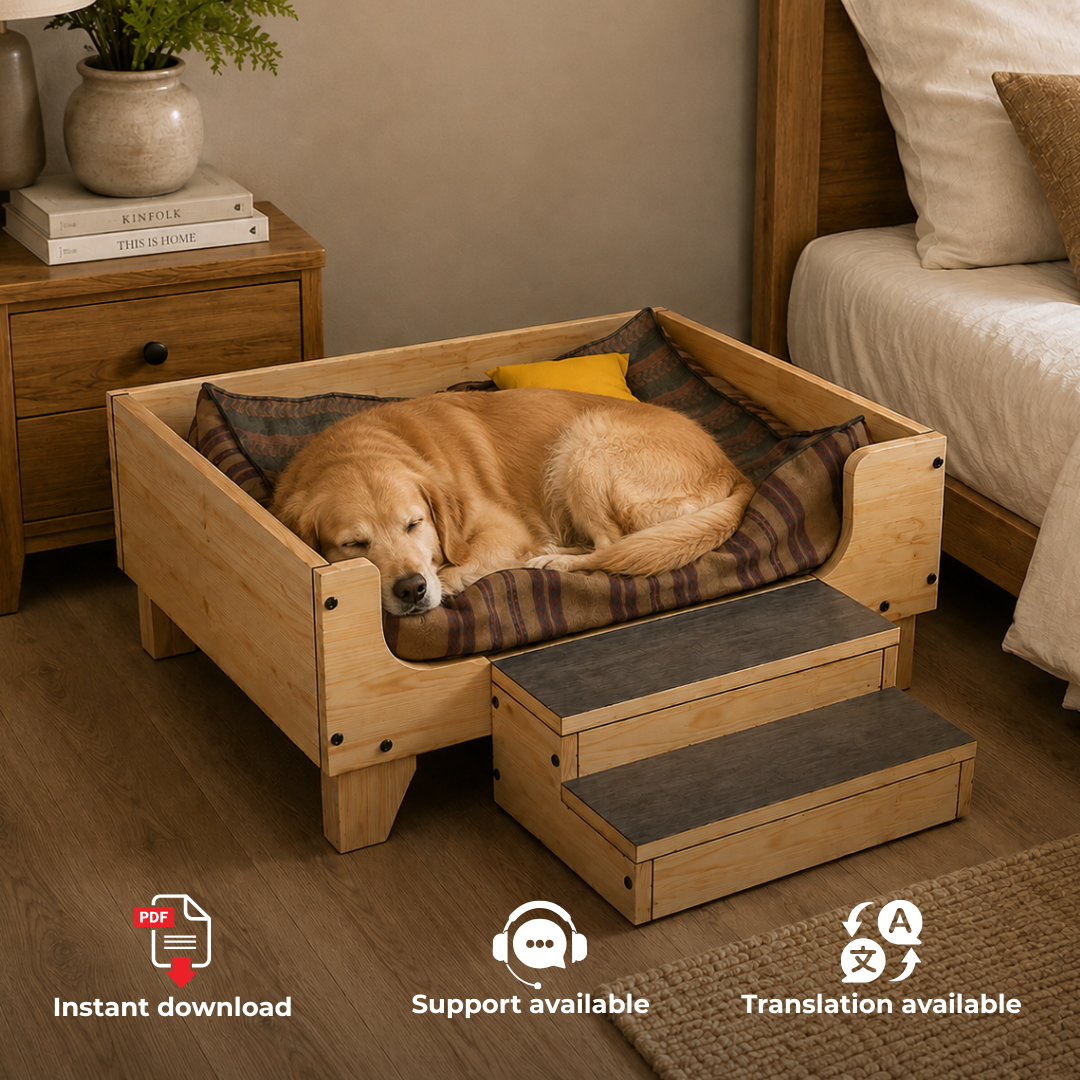 Cozy Dog Bed with Stairs: DIY Printable Woodworking Plan (PDF Download)