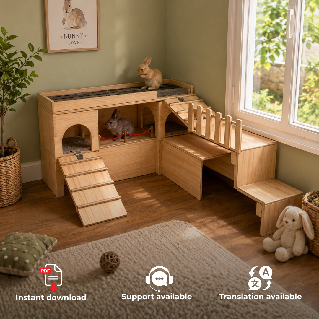 DIY Rabbit Castle and Playground Woodworking Plan | Bunny house PDF