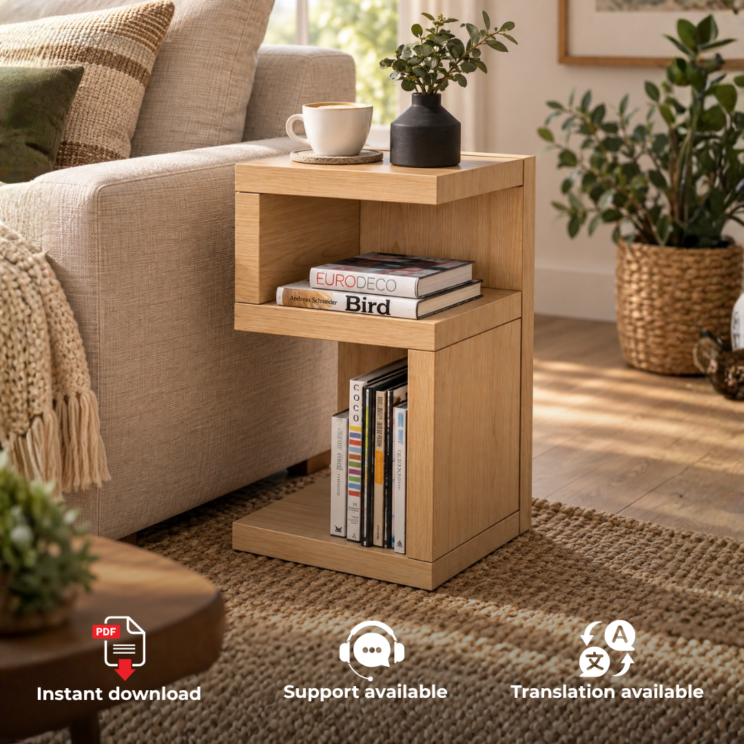 Narrow Side Table Plans PDF – DIY Chairside Table with Storage Cubby
