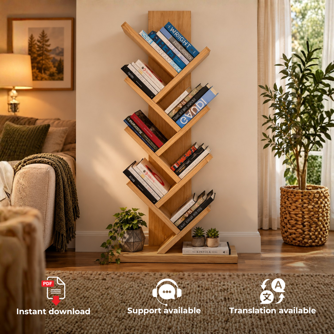 Tree Bookshelf Plans PDF – DIY Freestanding Branch Bookcase