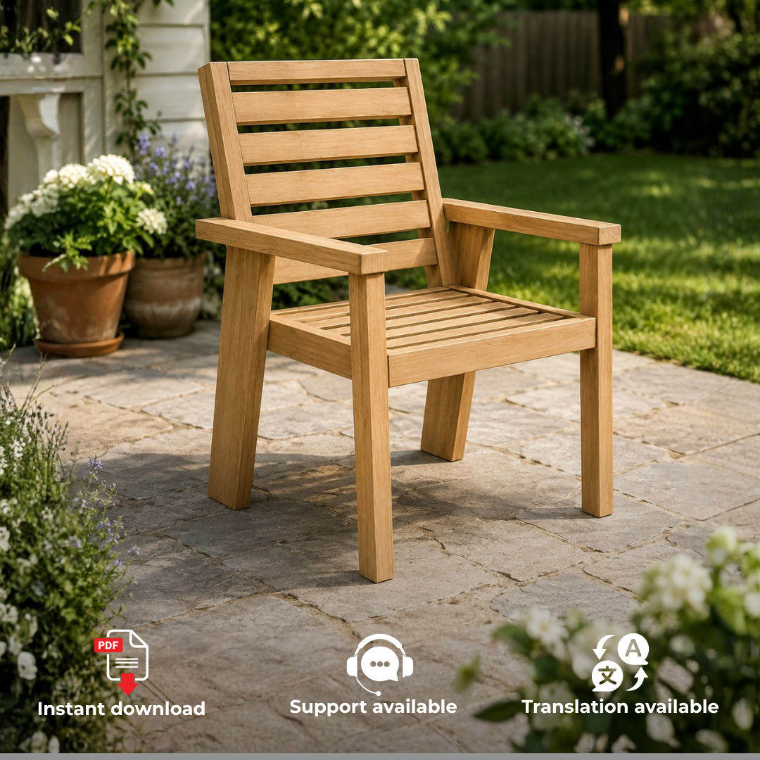 DIY Classic Outdoor Chair Plan | Slatted Wooden Armchair PDF | Beginner Woodworking Project
