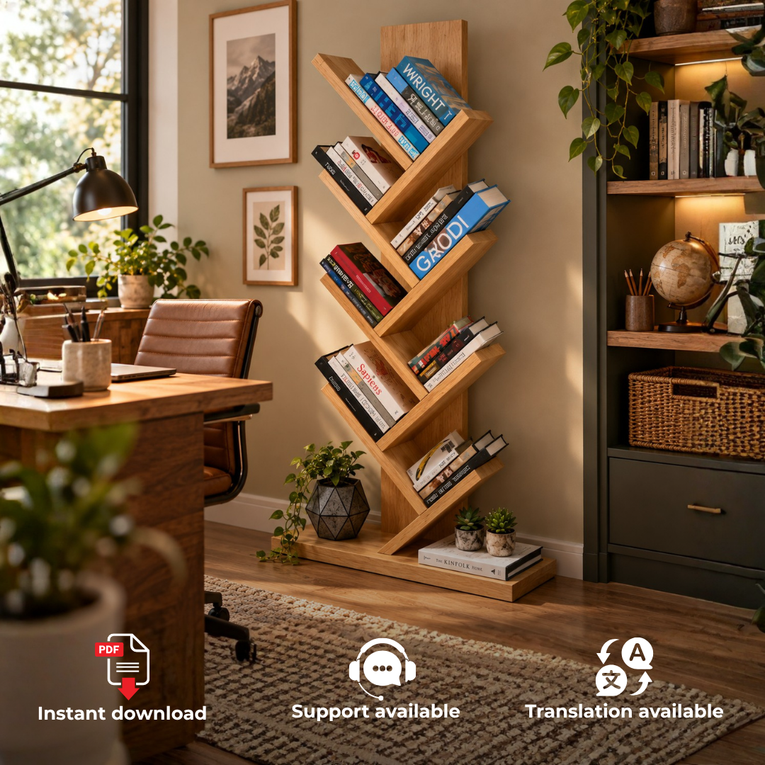 Tree Bookshelf Plans PDF – DIY Freestanding Branch Bookcase