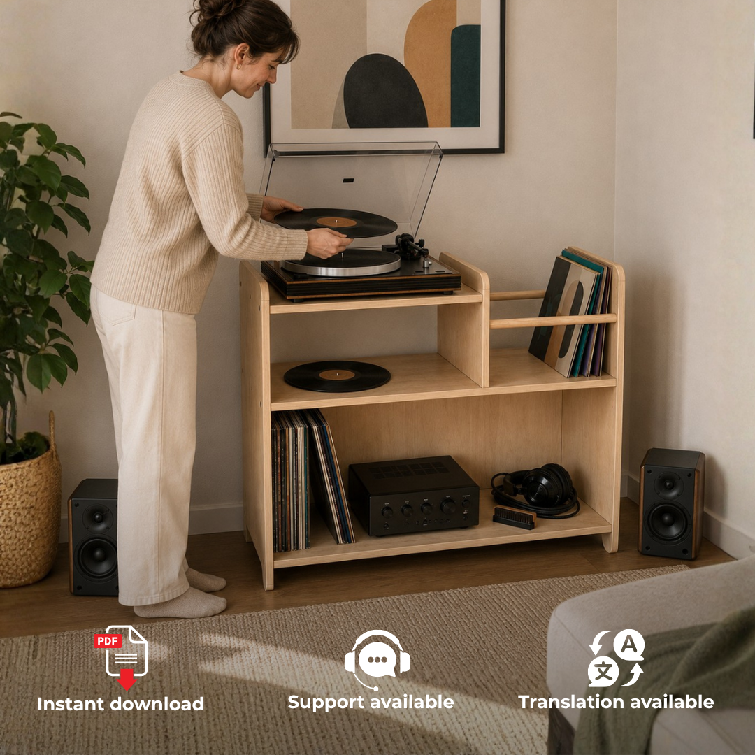Vinyl Record Player Stand Woodworking Plans, DIY Audio stand PDF