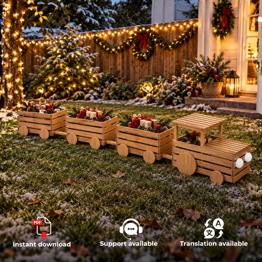 Wooden Christmas Train Plans PDF – Locomotive & 3 Gift Wagons