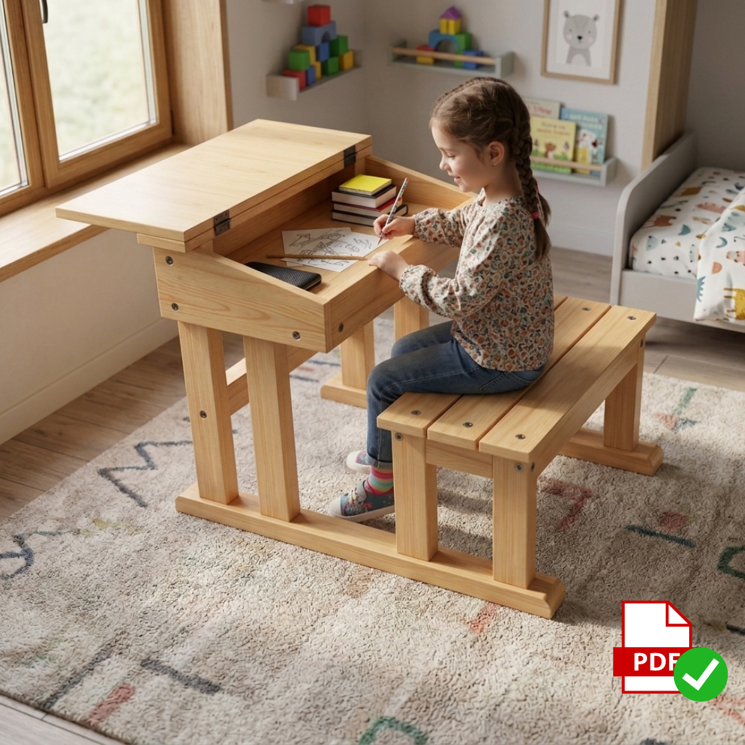 Kid’s School Desk with Storage : DIY Printable Woodworking Plan (PDF Download)