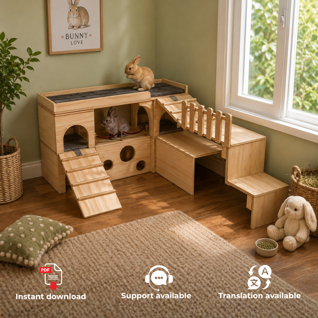 DIY Rabbit Castle and Playground Woodworking Plan | Bunny house PDF