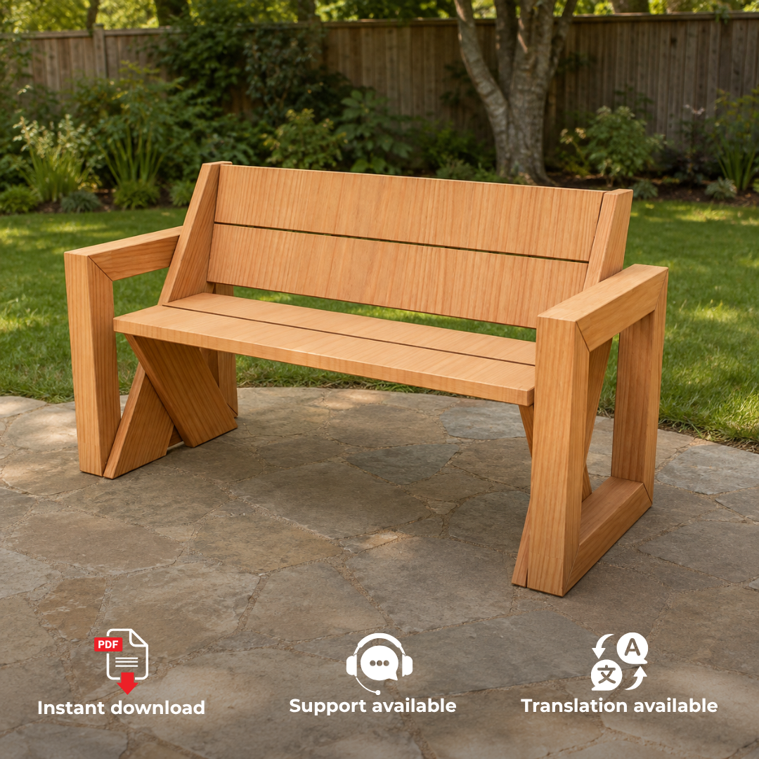 Leopold Bench with Armrests Plans PDF – DIY Outdoor Garden Bench