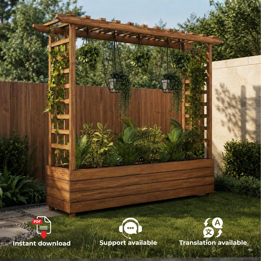 Tall Planter Box with Trellis Plans PDF – DIY Garden Privacy Screen