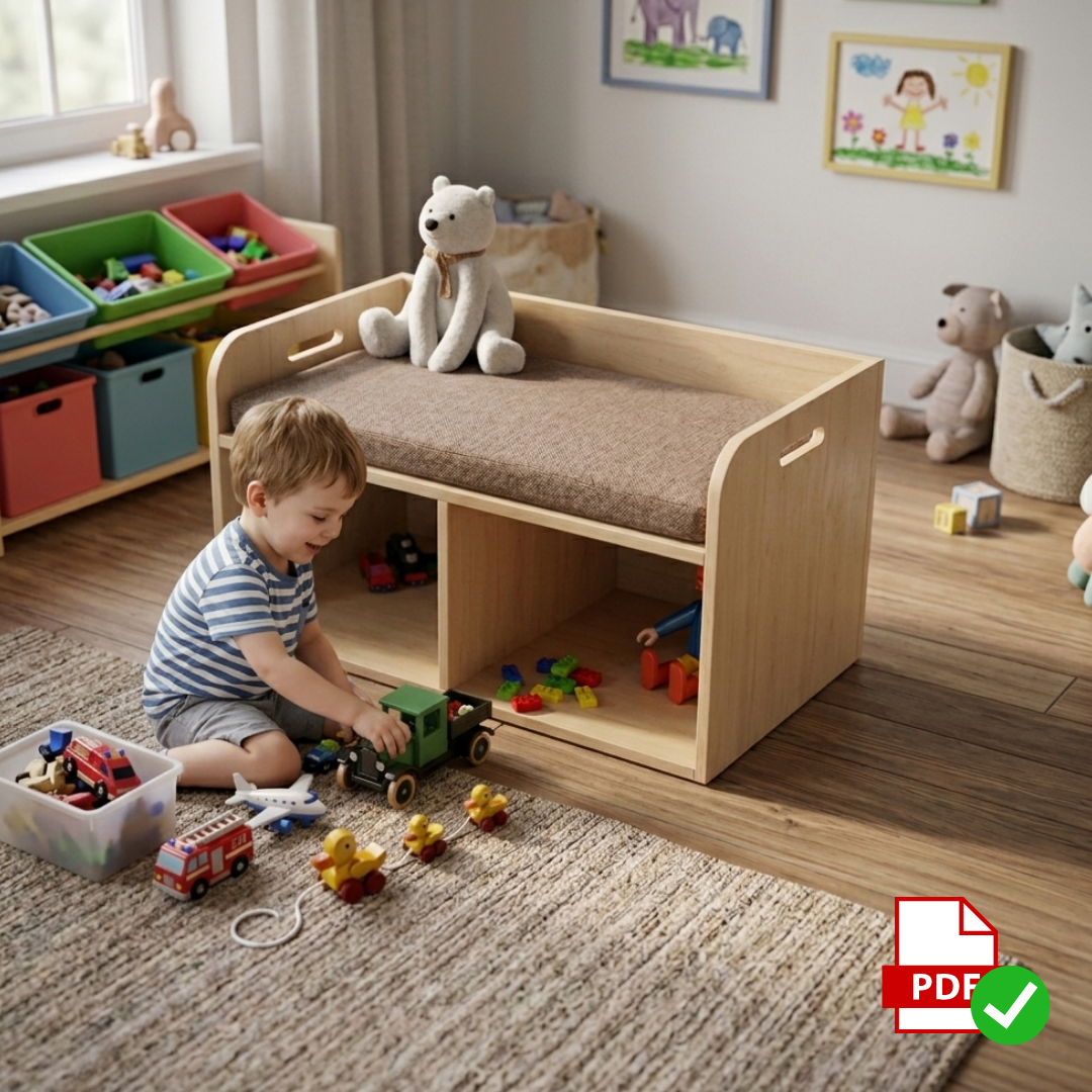 Bench Toy Box with Cushioned Seat: DIY Printable Woodworking Plan (PDF Download)