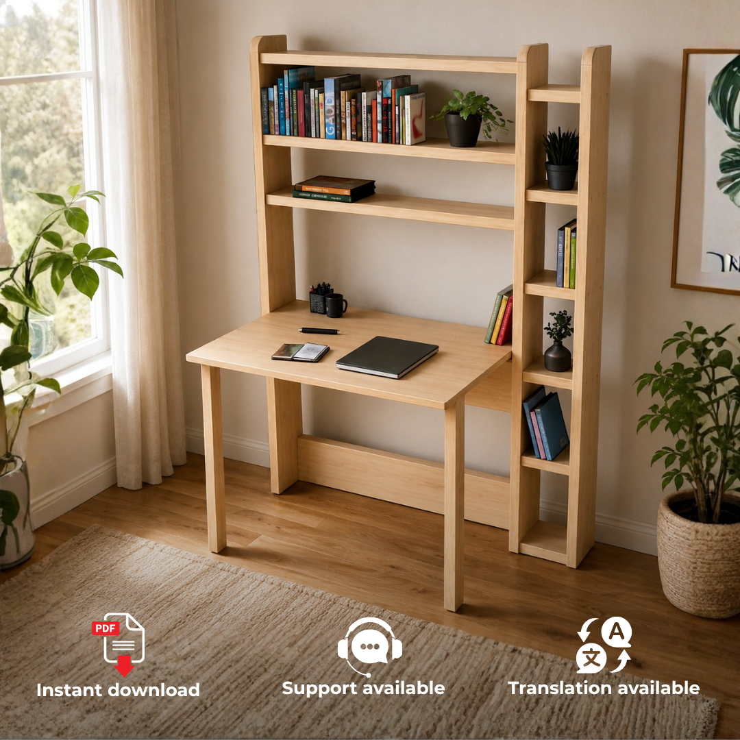 Folding Desk with Bookcase Plans PDF – DIY Space-Saving Desk