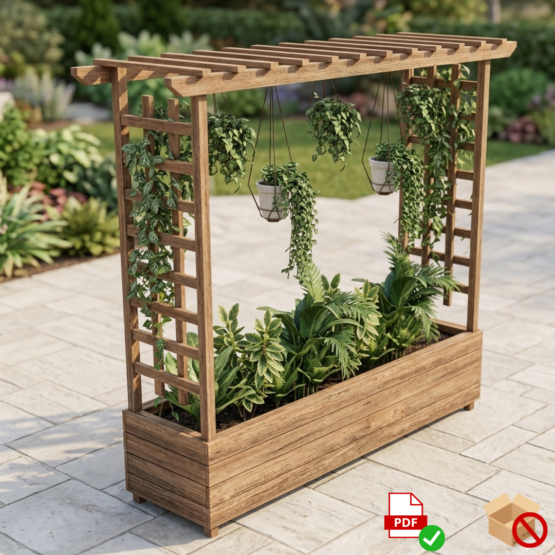 Tall Planter Box with Trellis Plans PDF – DIY Garden Privacy Screen