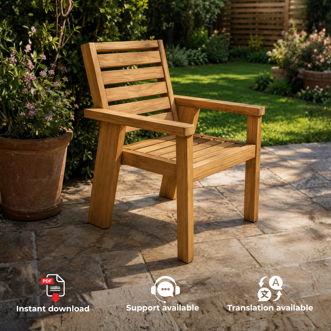 DIY Classic Outdoor Chair Plan | Slatted Wooden Armchair PDF | Beginner Woodworking Project