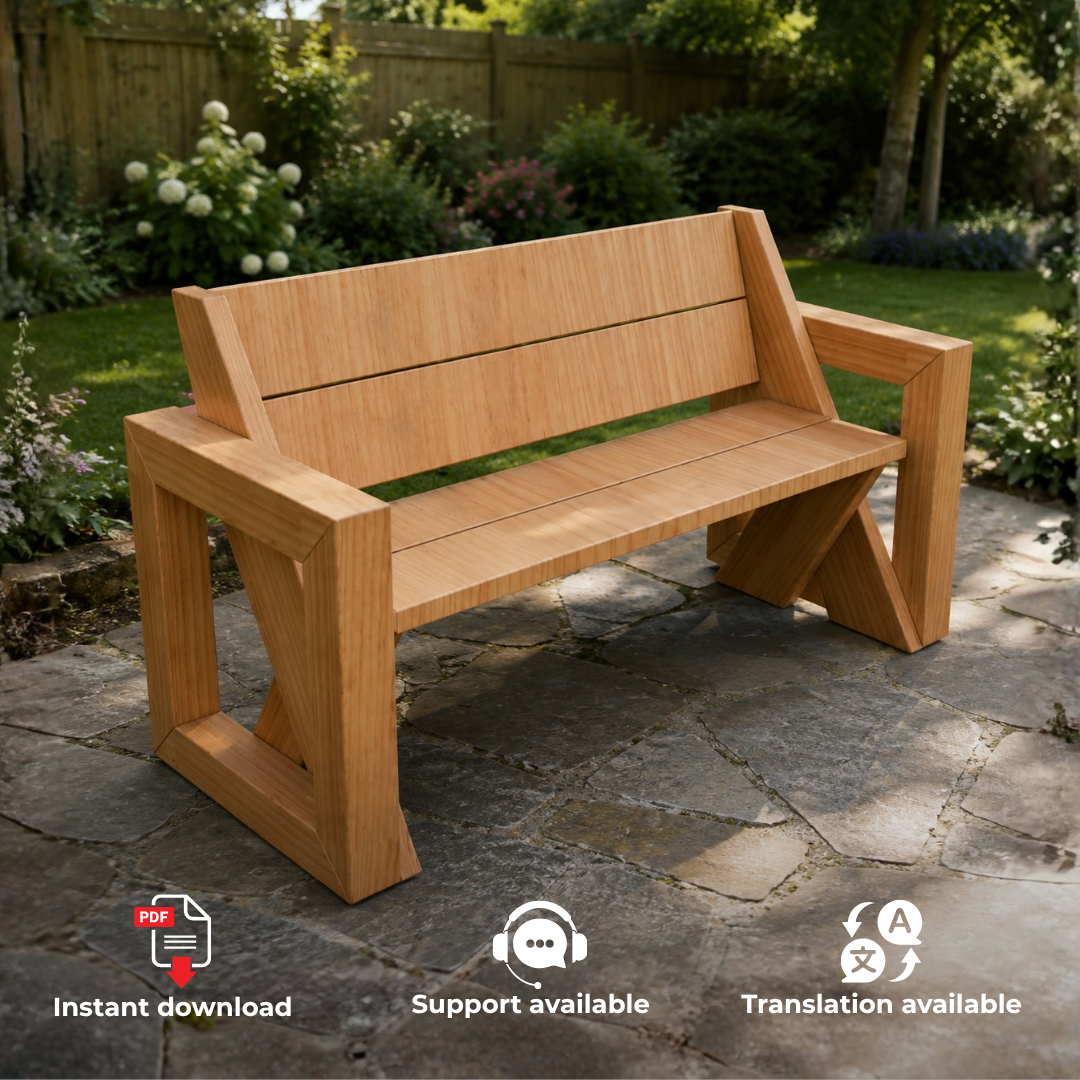 Leopold Bench with Armrests Plans PDF – DIY Outdoor Garden Bench
