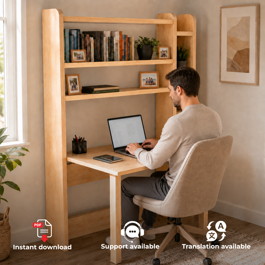 Folding Desk with Bookcase Plans PDF – DIY Space-Saving Desk