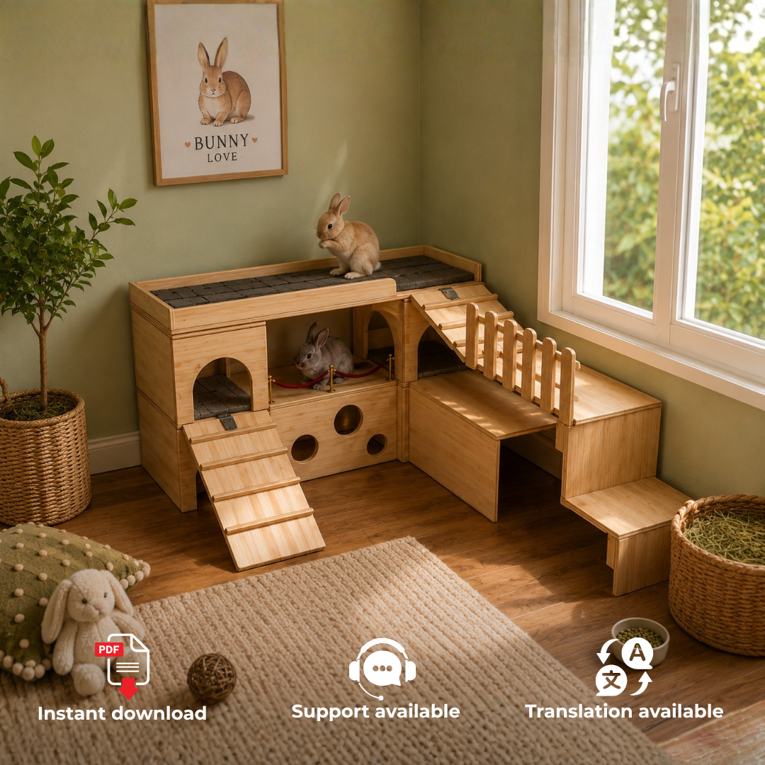 DIY Rabbit Castle and Playground Woodworking Plan | Bunny house PDF