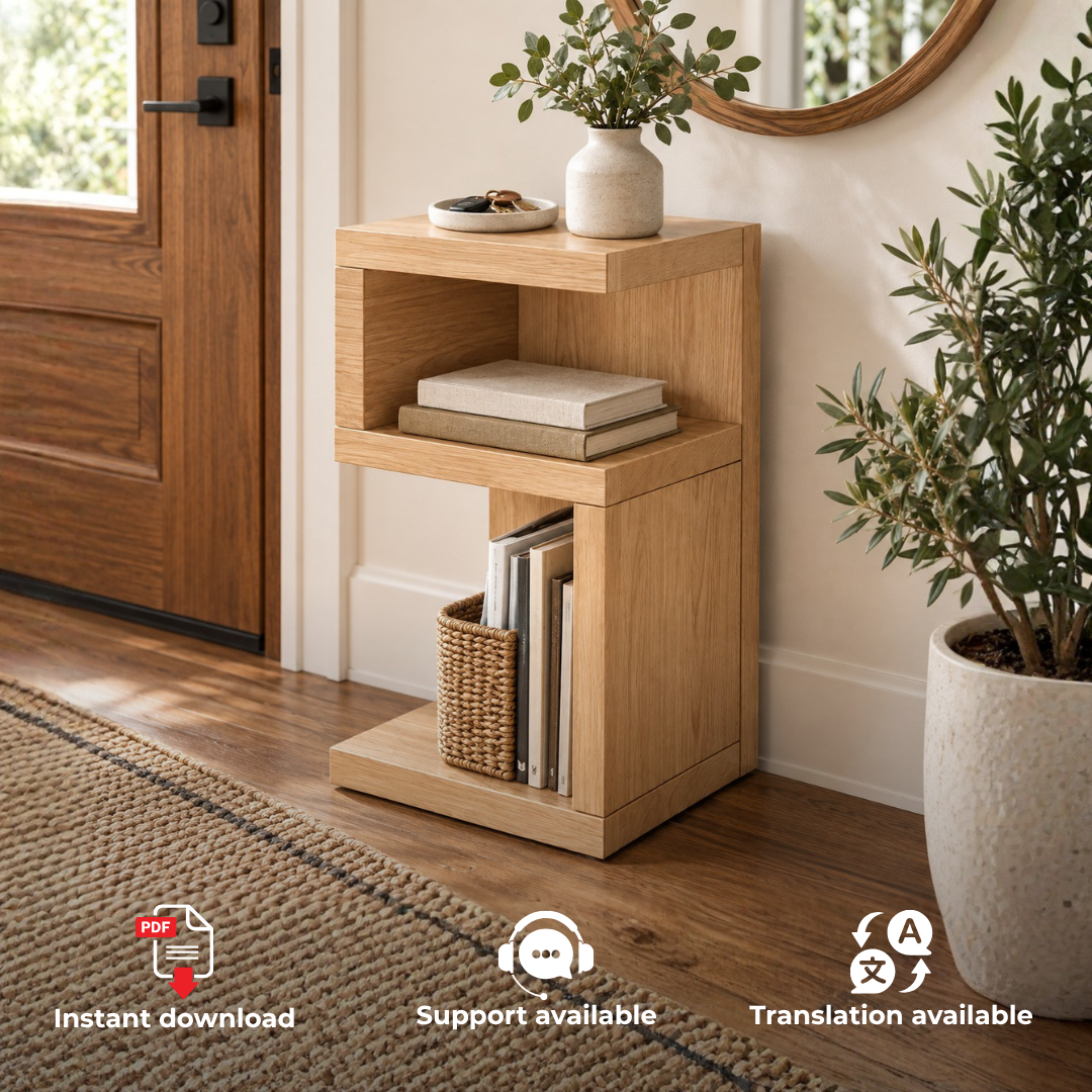 Narrow Side Table Plans PDF – DIY Chairside Table with Storage Cubby