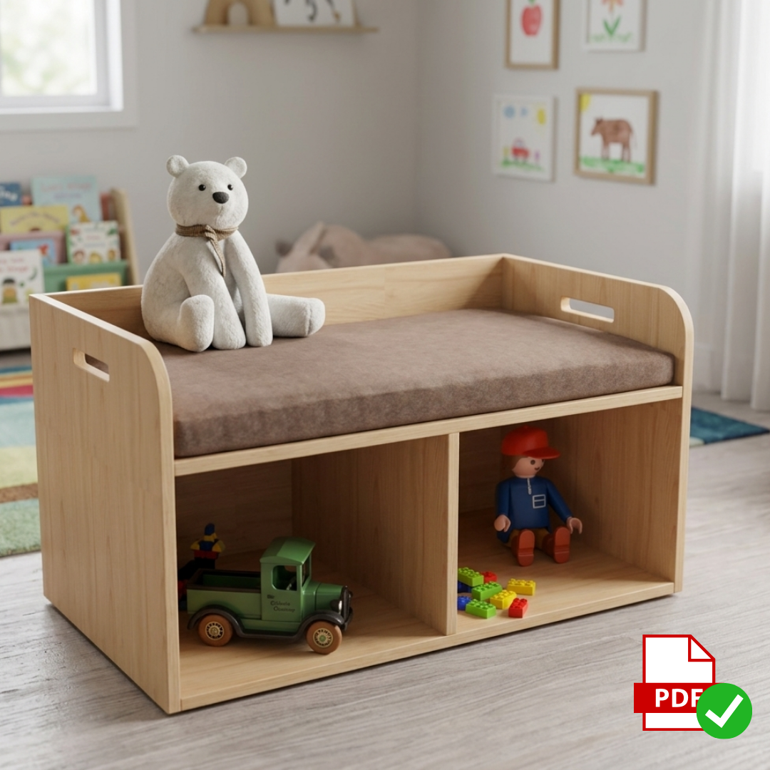 Bench Toy Box with Cushioned Seat: DIY Printable Woodworking Plan (PDF Download)
