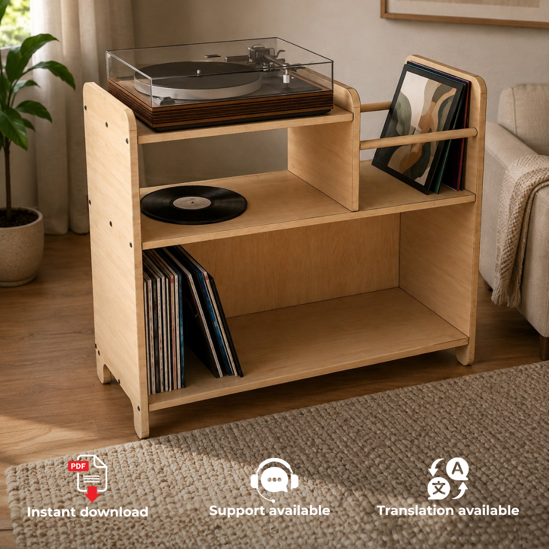 Vinyl Record Player Stand Woodworking Plans, DIY Audio stand PDF