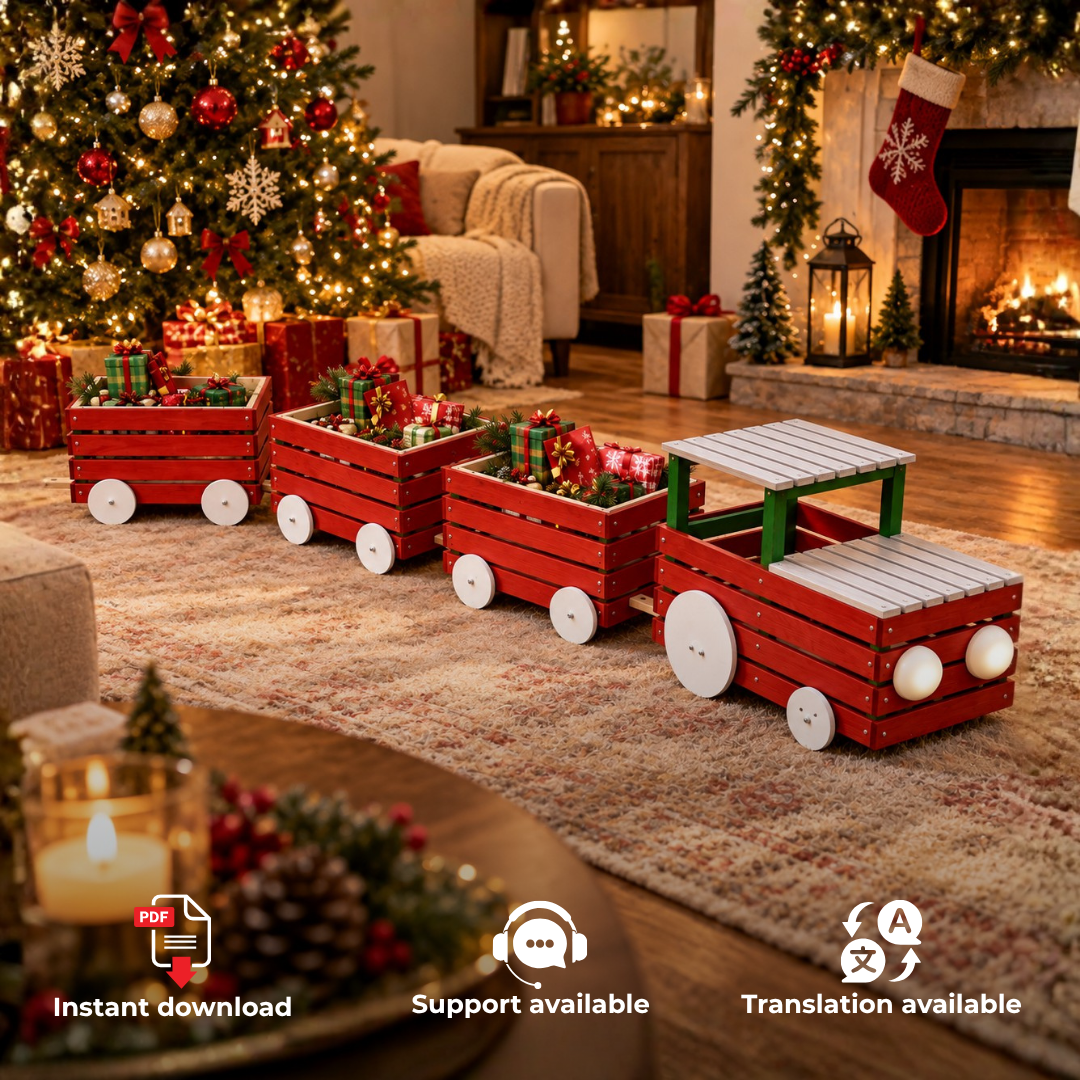 Wooden Christmas Train Plans PDF – Locomotive & 3 Gift Wagons