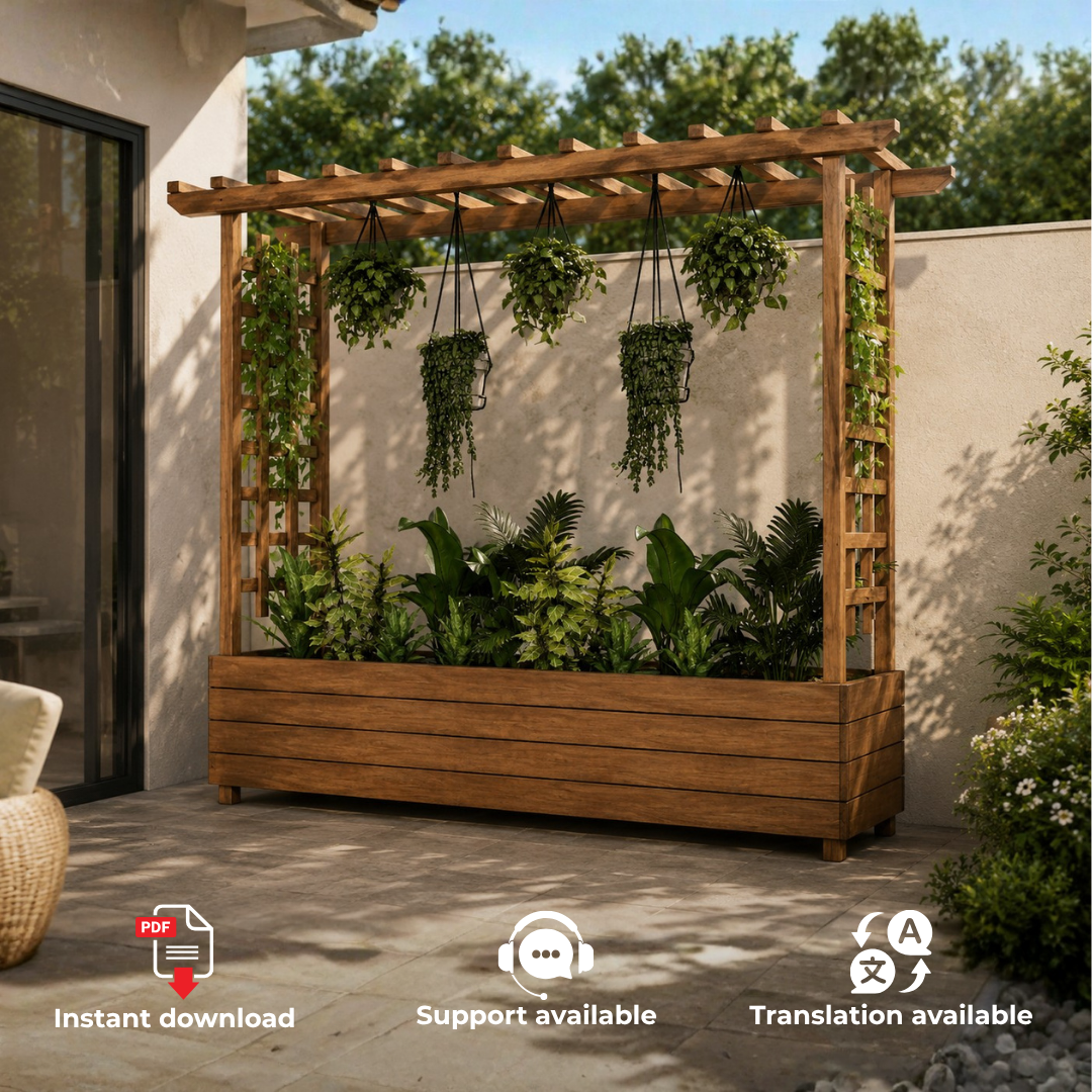 Tall Planter Box with Trellis Plans PDF – DIY Garden Privacy Screen