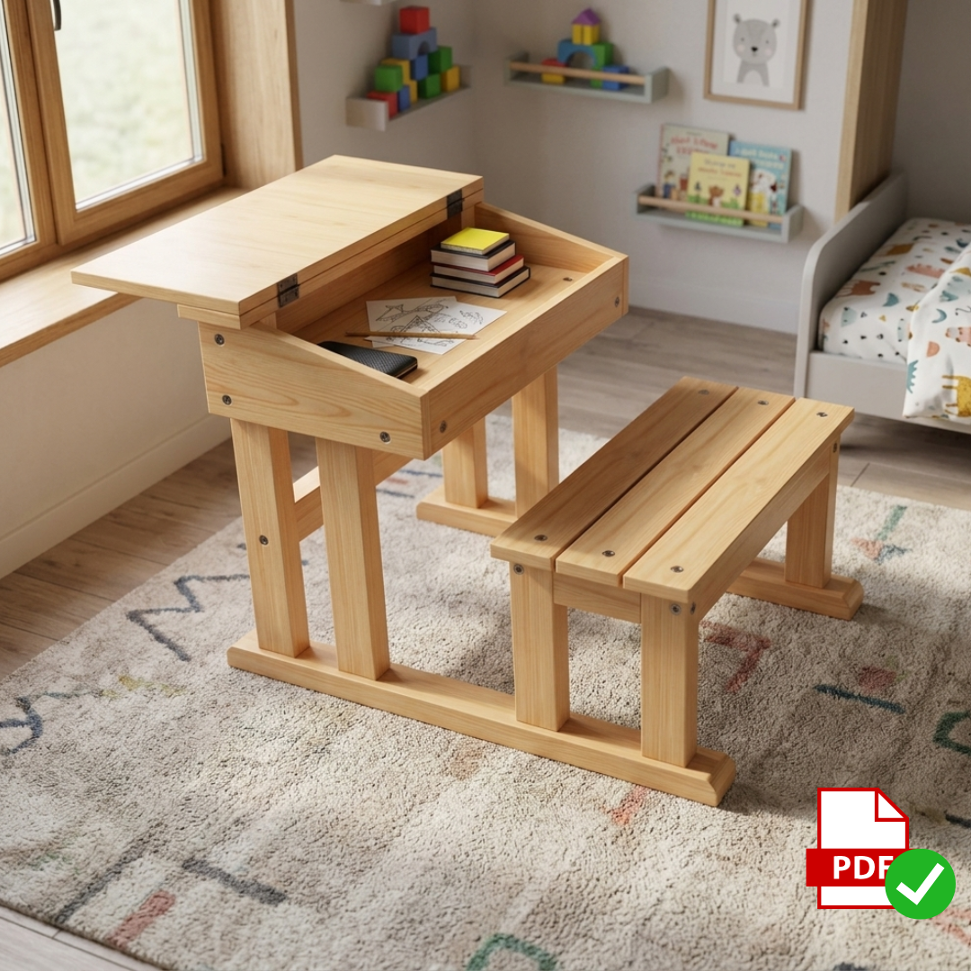 Kid’s School Desk with Storage : DIY Printable Woodworking Plan (PDF Download)