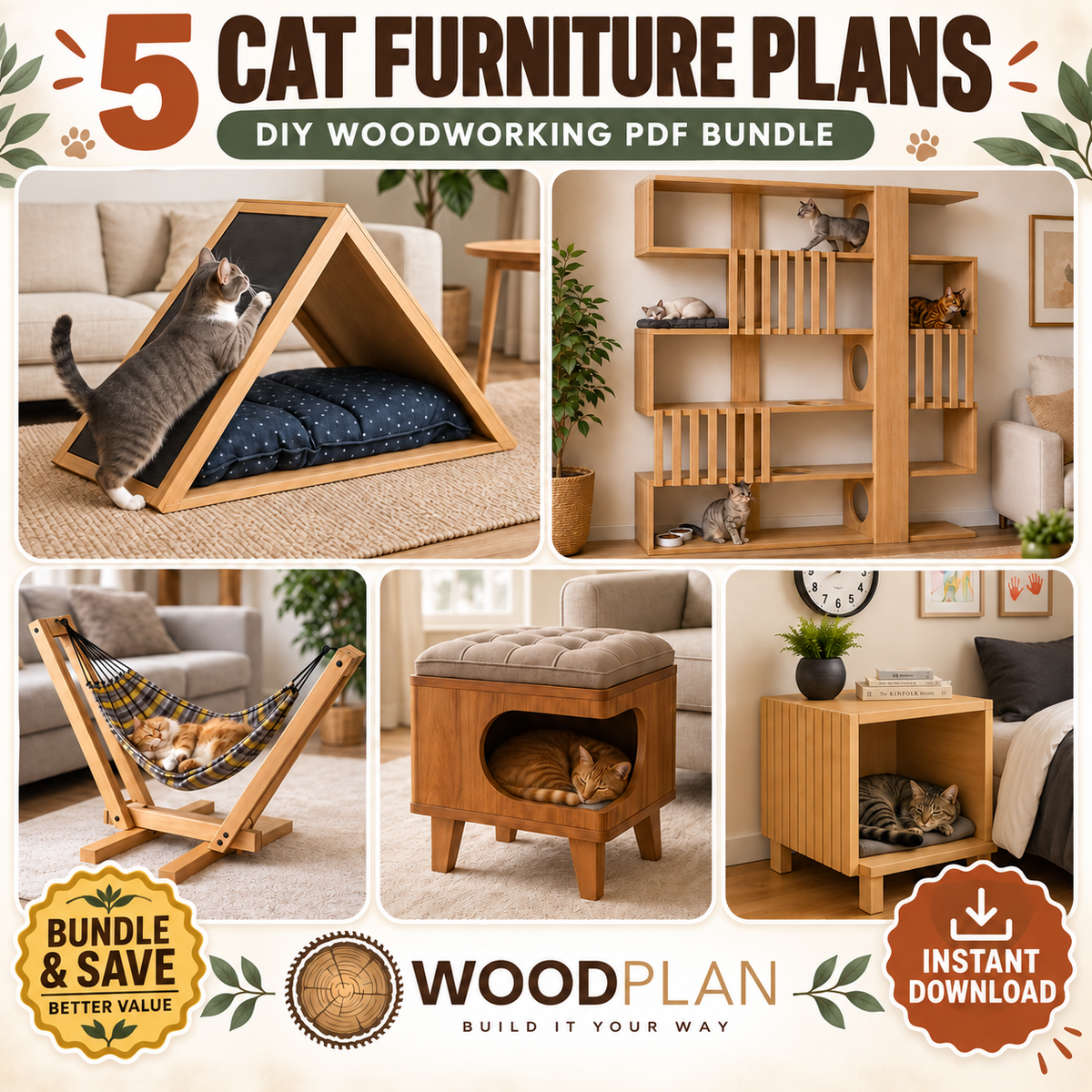 DIY Cat Furniture Plans Bundle PDF – 5 Woodworking Projects