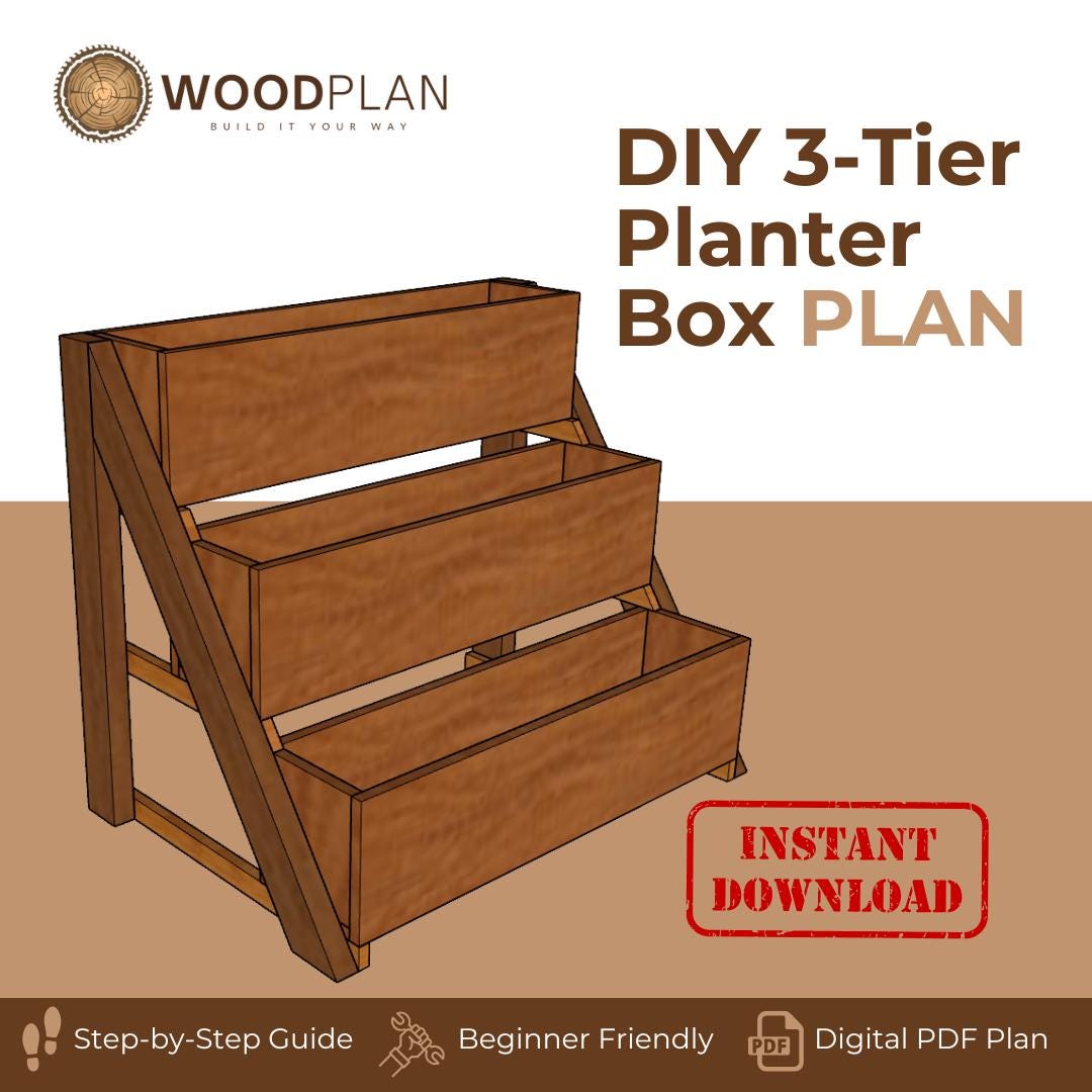3-Tier Raised Planter Box Woodworking Plan – DIY Garden Project (Digital PDF)