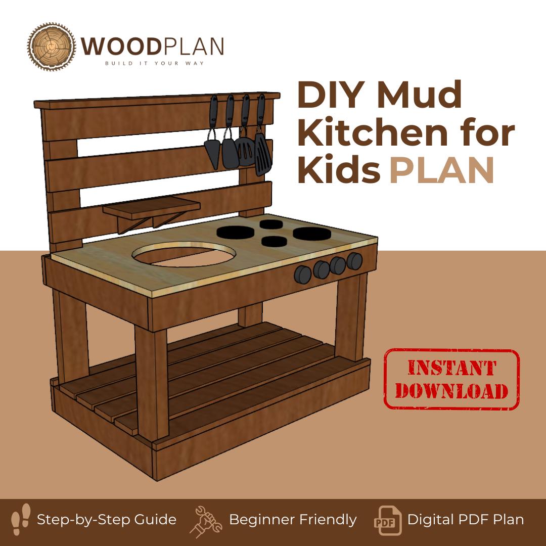 Kids Mud Kitchen Woodworking Plan – Printable DIY Outdoor Play Station