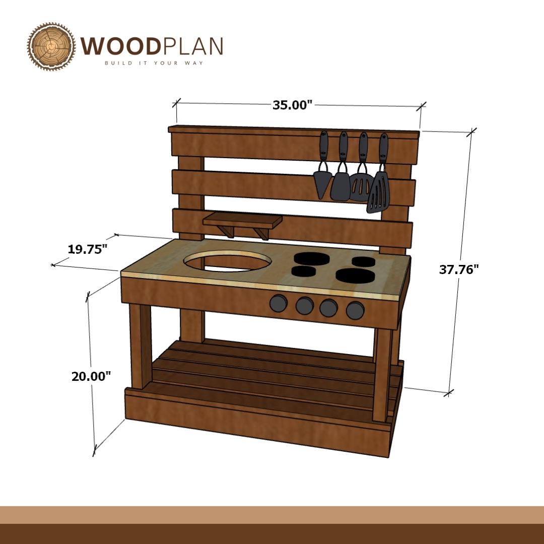 Kids Mud Kitchen Woodworking Plan – Printable DIY Outdoor Play Station