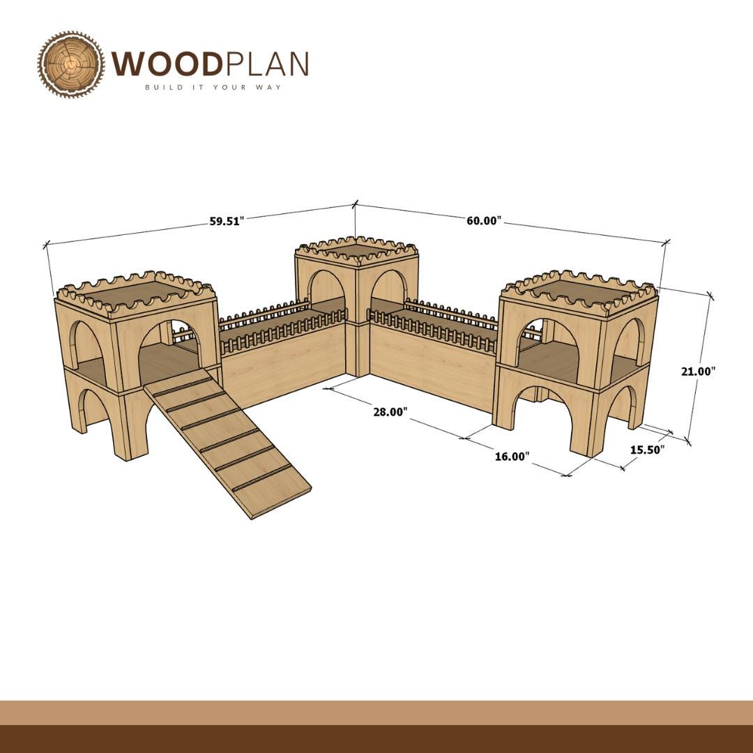 DIY Rabbit Castle Playground – Modular 3-Tower Bunny Playhouse with Ramps & Bridges | Digital Woodworking Plan