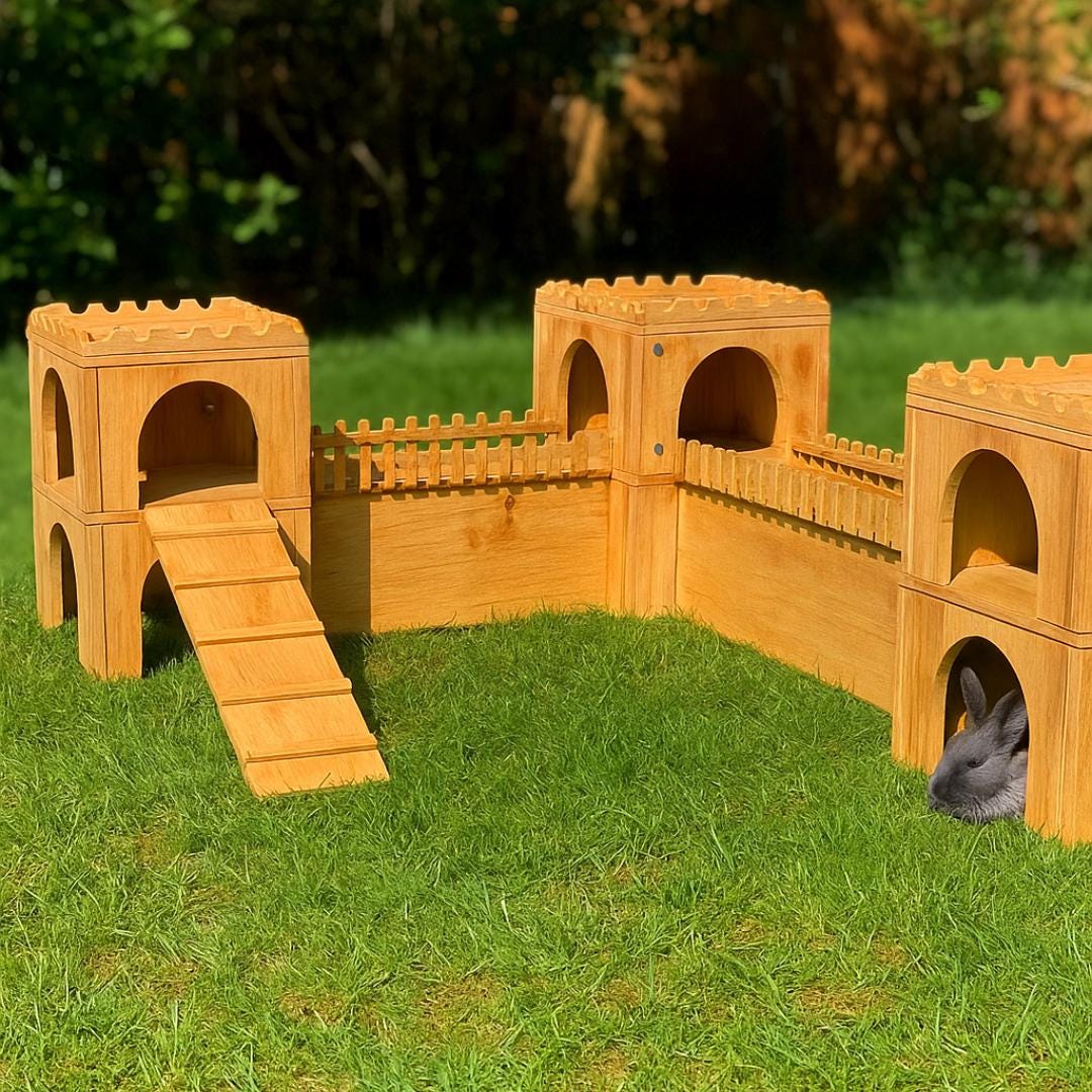 DIY Rabbit Castle Playground – Modular 3-Tower Bunny Playhouse with Ramps & Bridges | Digital Woodworking Plan