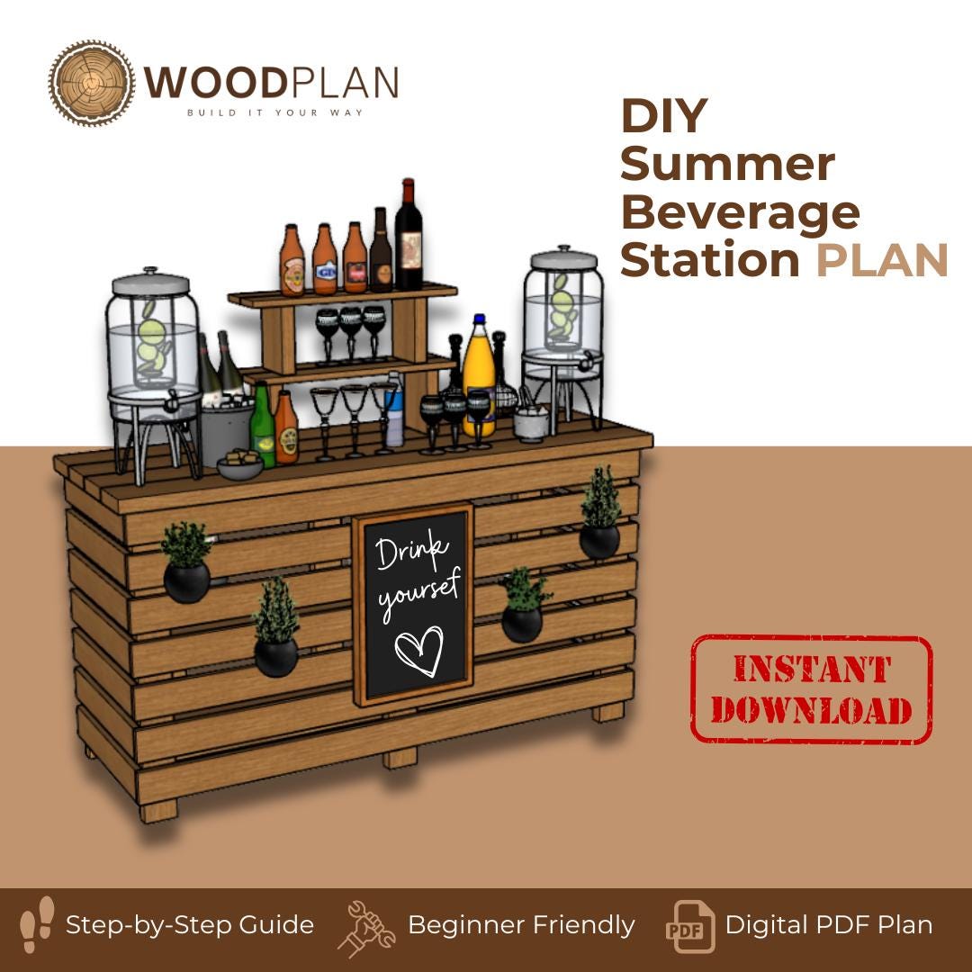 DIY Summer Drink Station Plan: Outdoor Beverage Bar, Party Cart (PDF Download)