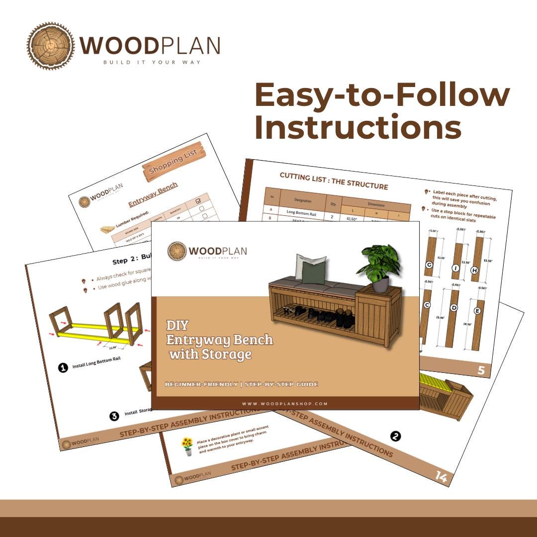 DIY Entryway Bench Woodworking Plan with Storage (Digital Download)
