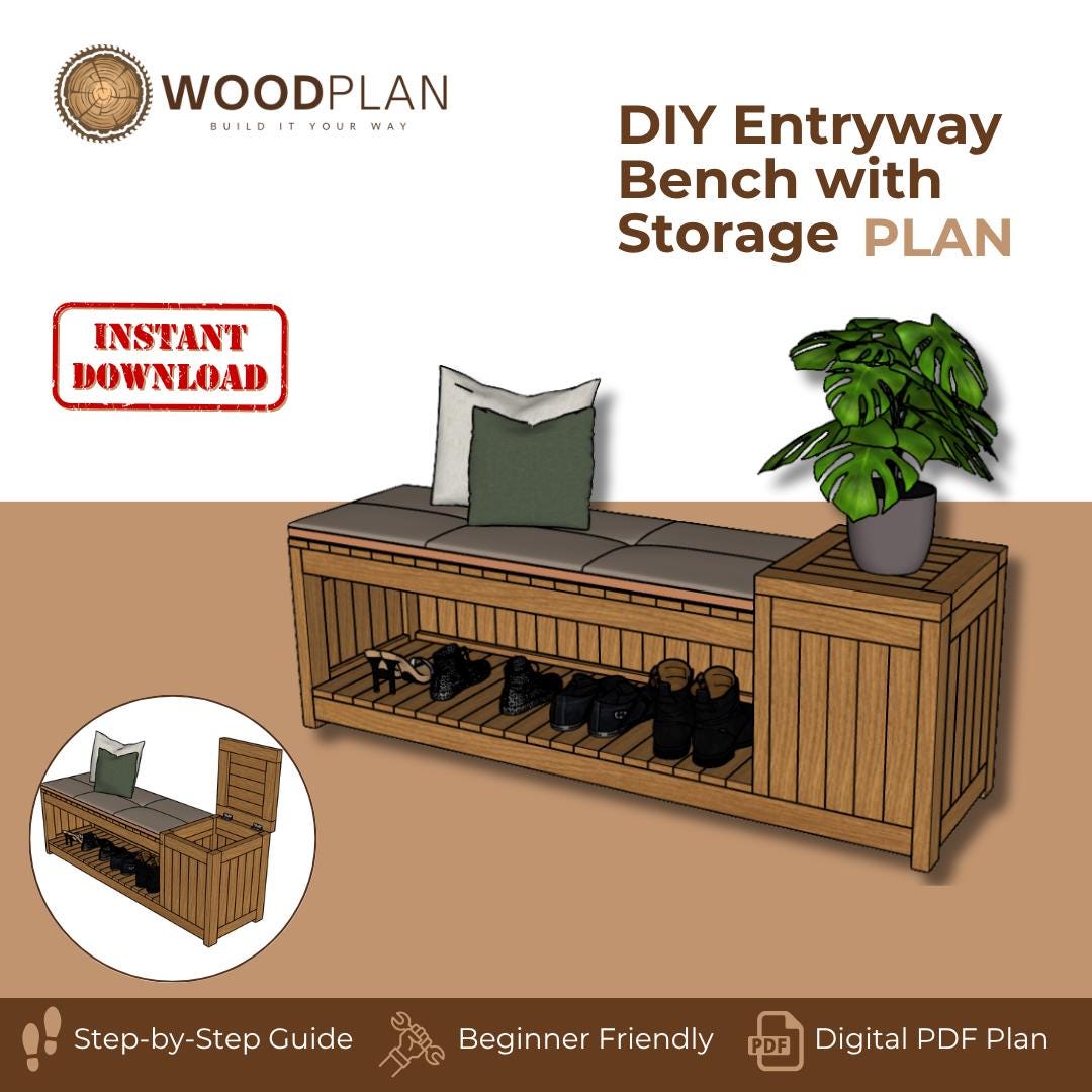 DIY Entryway Bench Woodworking Plan with Storage (Digital Download)