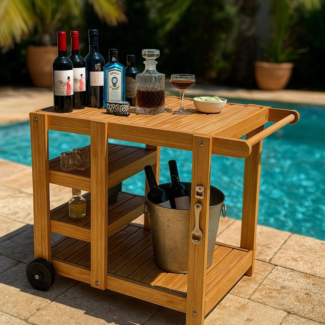 DIY Outdoor Bar Cart Woodworking Plan: Mobile Drink Station PDF