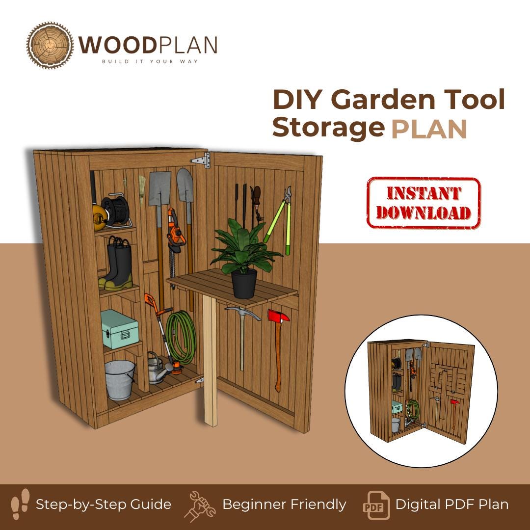 DIY Garden Tool Storage Cabinet Plan: Folding Potting Table (PDF Download)