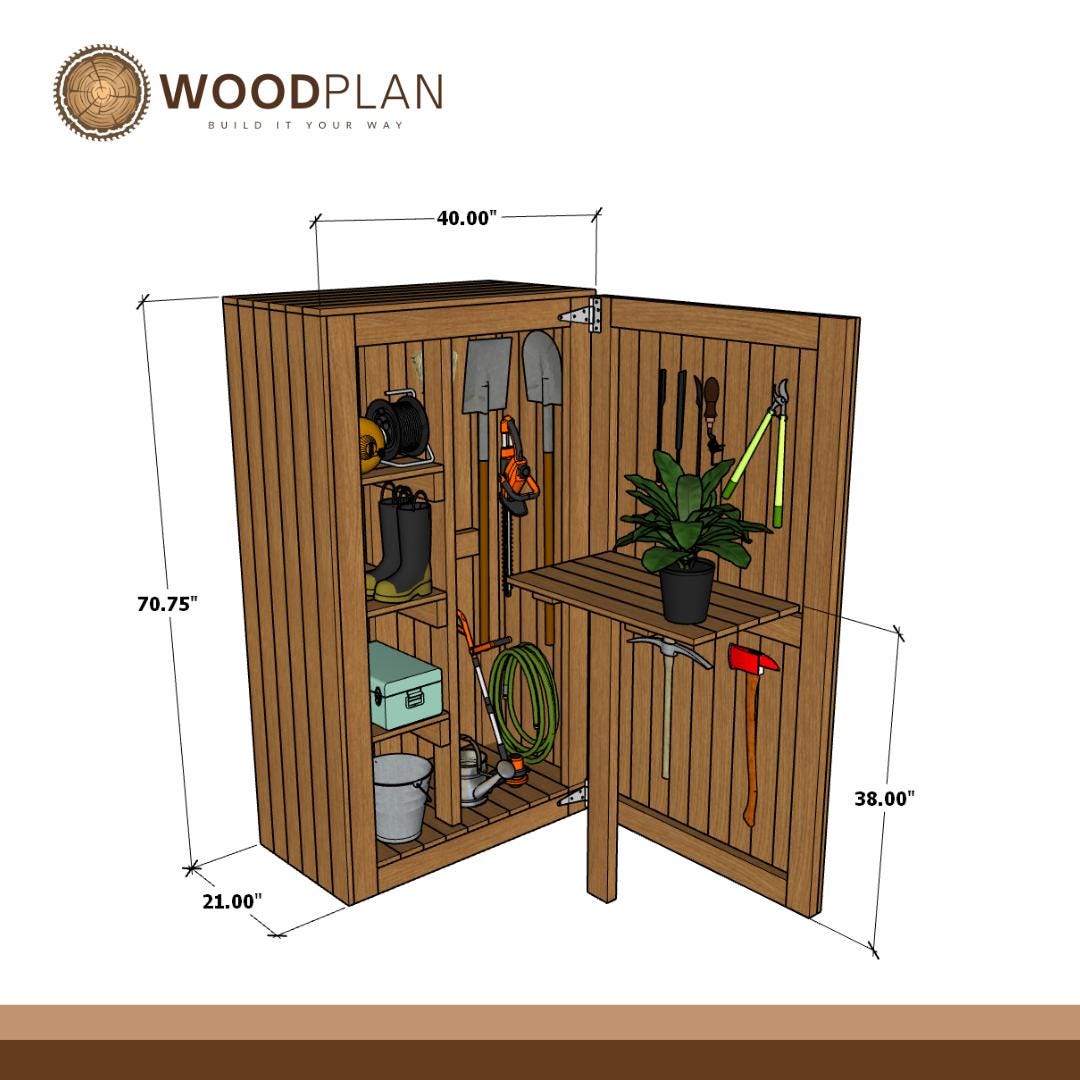DIY Garden Tool Storage Cabinet Plan: Folding Potting Table (PDF Download)