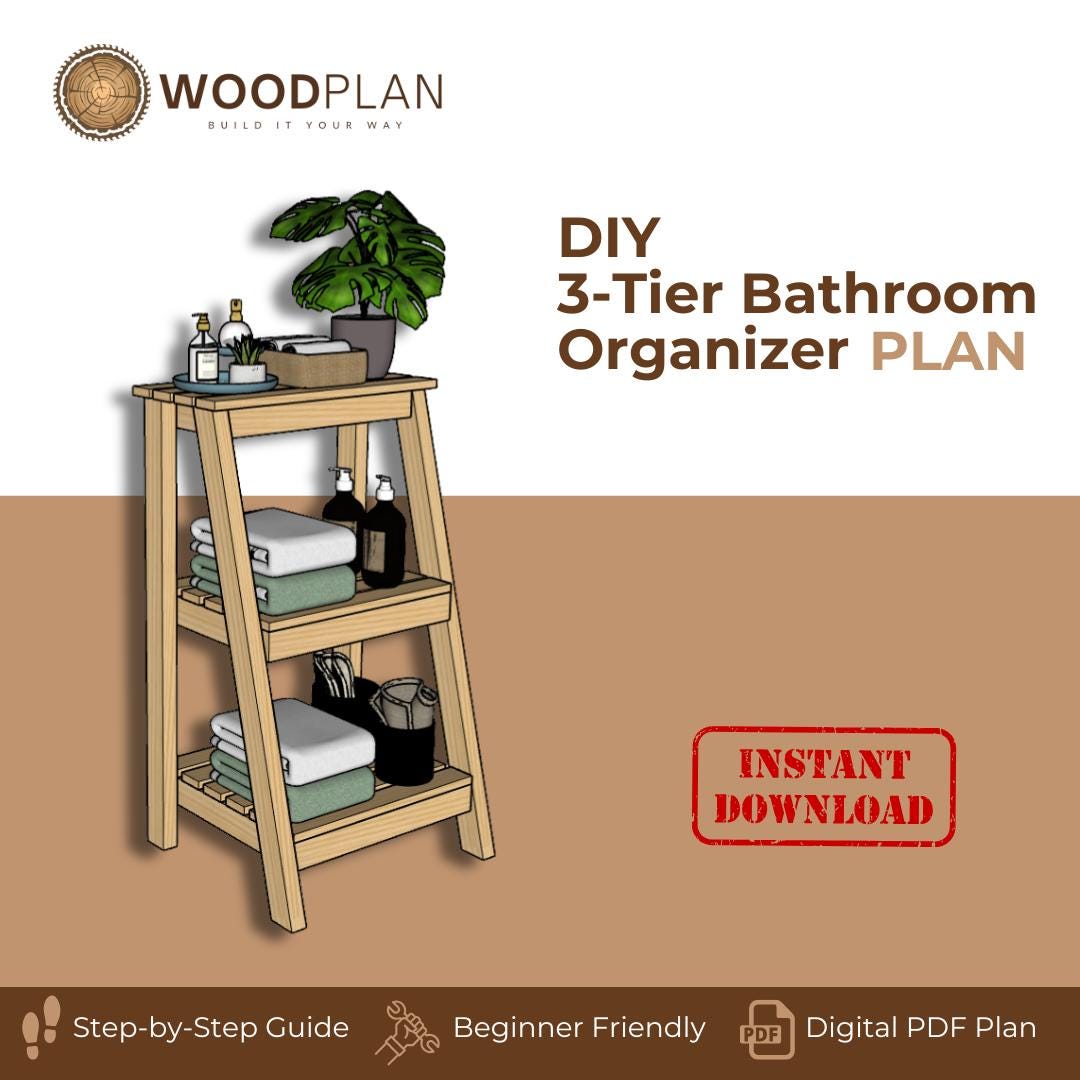 DIY 3-Tier Bathroom Organizer Woodworking Plan | Ladder Shelf for Towels & Toiletries | Beginner-Friendly