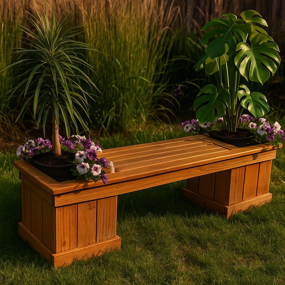 DIY Planter Bench Woodworking Plans: Garden Seat with Double Planters (PDF Download)