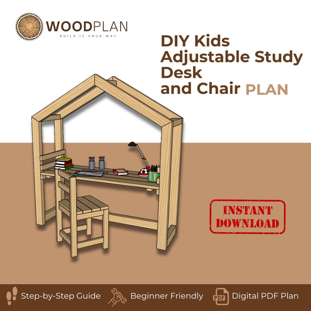 Kids Adjustable Study Desk and Chair Woodworking Plan (PDF Download