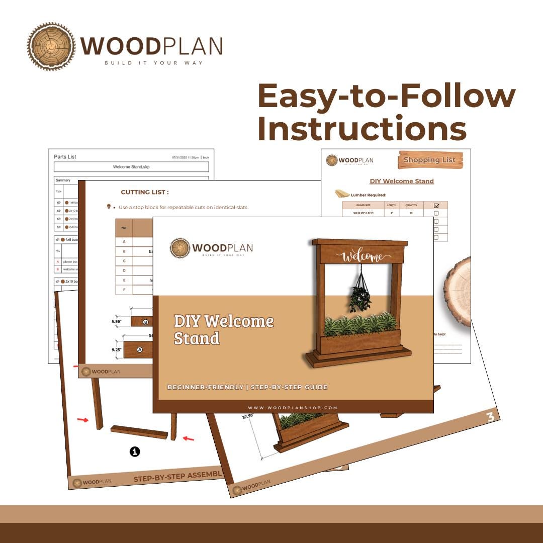 DIY Welcome Stand Woodworking Plan: Porch Decor with Hanging Planter (Digital Download)