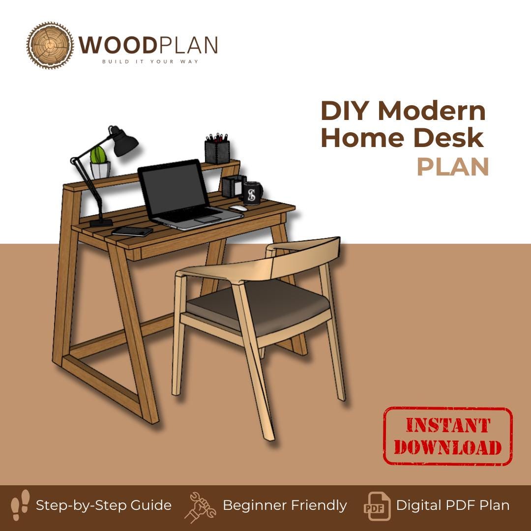 Modern Home Desk Woodworking Plan: DIY Office Desk (Digital PDF)