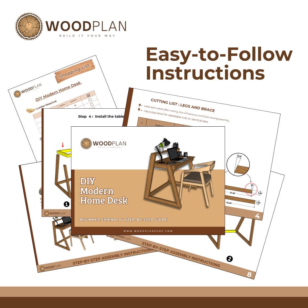 Modern Home Desk Woodworking Plan: DIY Office Desk (Digital PDF)