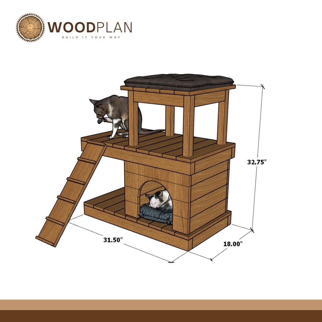 DIY Cat House & Play Tower Woodworking Plan: Multi-Level Cat Condo (PDF Download)